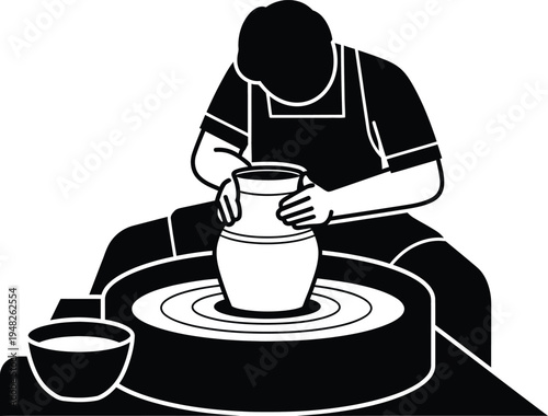 potter at work, pottery wheel