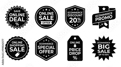 Promotional Sale Badges Showcase Discounts, Deals, Offers, Shopping