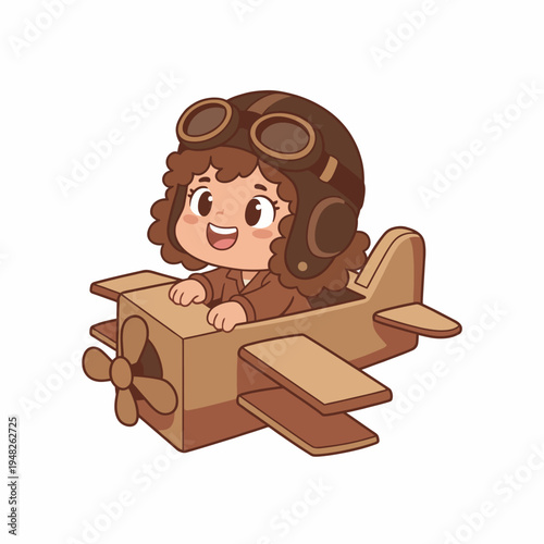 An adorable illustration of a young aviator on a toy airplane, capturing the spirit of adventure and childhood dreams, perfect for children's products or whimsical designs.