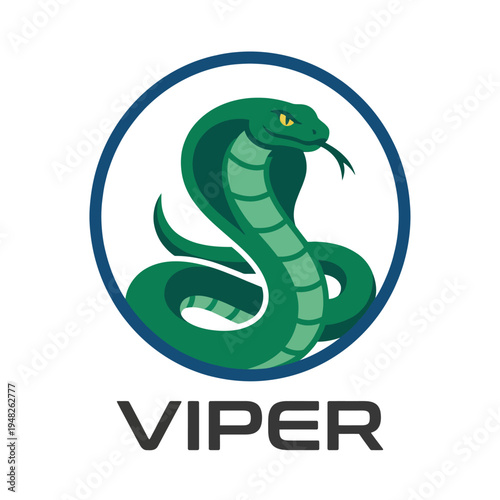An intricately designed green viper snake within a circular frame, showcasing its striking appearance and representing danger, stealth, and mystery in a modern style.