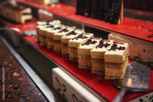 Cream pastries on display
