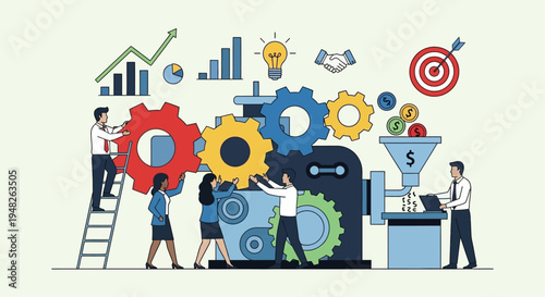 Dynamic Business Growth Concept with Team Collaboration, Innovation, and Efficient Financial Process Management
