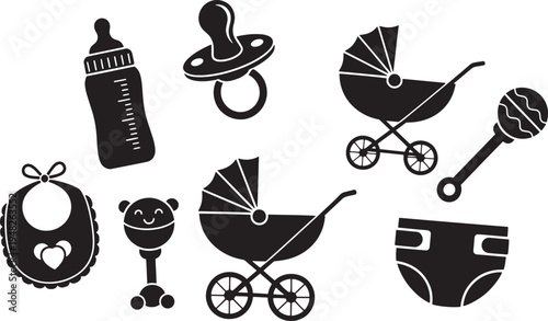 Black and white baby collection baby bottle pacifier stroller rattle