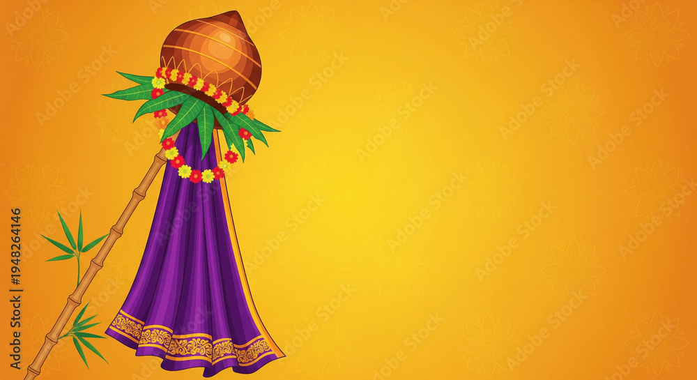 Fototapeta premium Traditional Gudi Padwa Celebration Banner with Cultural Elements