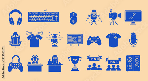 Esports Gaming Gear and Accessories Icon Set