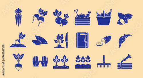 Garden Icons: Vegetables, Tools, and Farming Elements