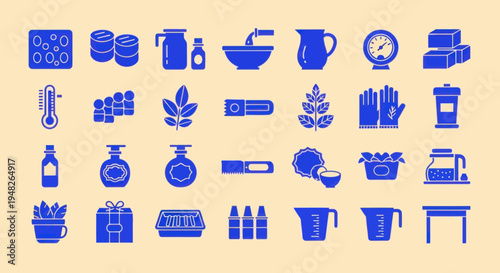 DIY Soap Making Ingredients and Tools Icons Set