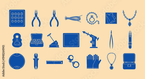 Jewelry Making Tools and Supplies Icon Set