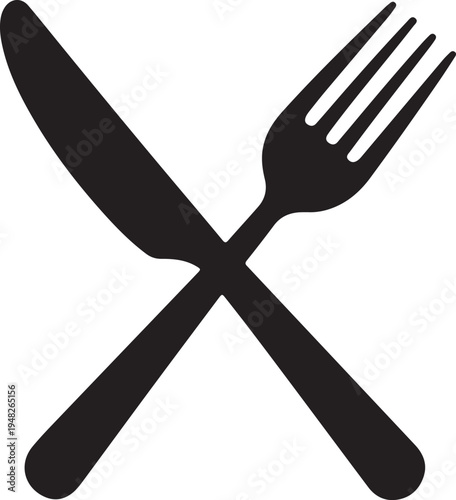 A classic crossed knife and fork icon symbolizing dining or meal preparation.