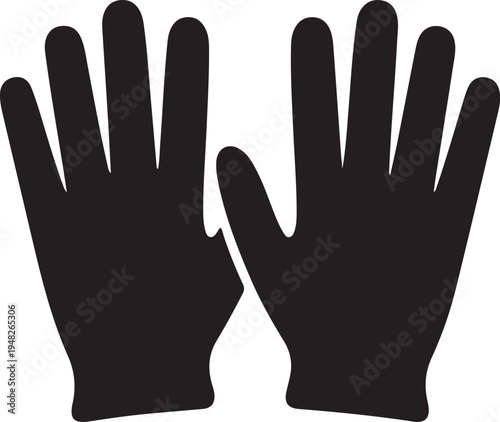 A pair of black gloves displayed with fingers slightly spread apart.