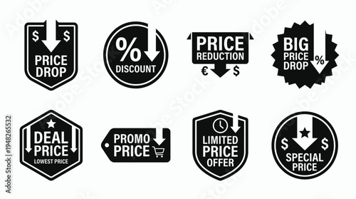 Promotional Price Tags: Black and White Retail Discount Labels