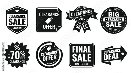 Promotional Discount Labels: Black and White Sale Badges for Retail Marketing