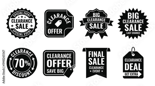 Promotional Discount Labels: Black and White Sale Badges for Retail Marketing