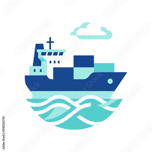 Foto A sleek cargo ship navigates through the waves under a cloudy sky, representing the dynamic world of maritime trade, transportation, and global commerce in a compelling illustration