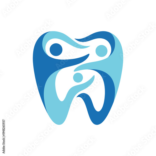 This artistic tooth design symbolizes family health and dental care, using abstract figures to show connection and community in oral health awareness.