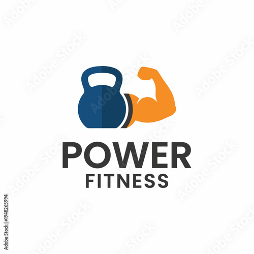 This powerful fitness logo showcases a kettlebell and muscular arm, symbolizing strength, health, and determination in fitness training and exercise culture.