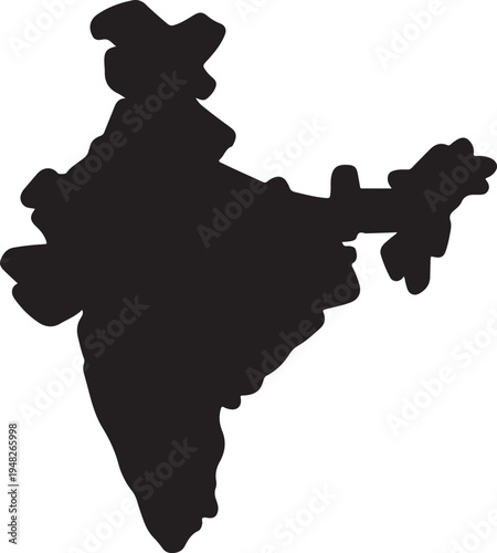 Silhouette map of the country of india with its distinct geographical shape.
