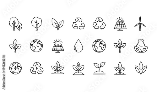 Editable environment line icon set with eco, sustainability and nature symbols vector illustration