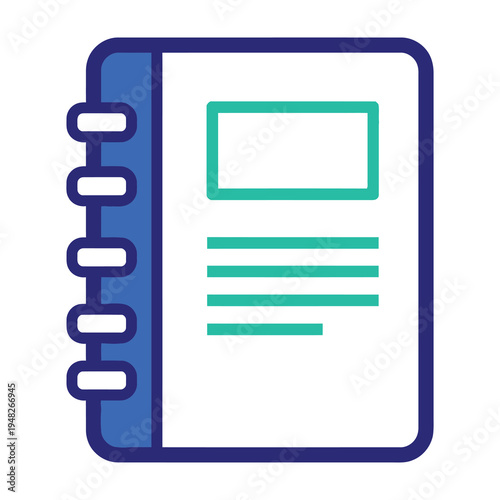Notebook icon with blue binding and green text lines
