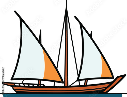 Traditional Arabic Dhow Boat Icon Isolated on White Background for Maritime Travel Design