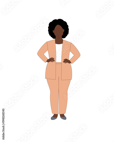 Confident plus size businesswoman standing, body positivity character