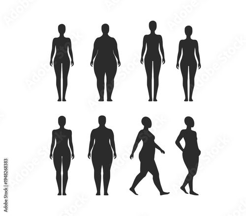 Women body silhouettes set, different female body shapes