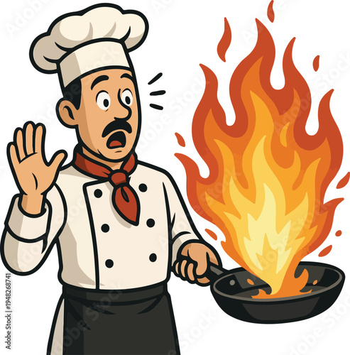 Chef Surprised By Large Fire vector transparent