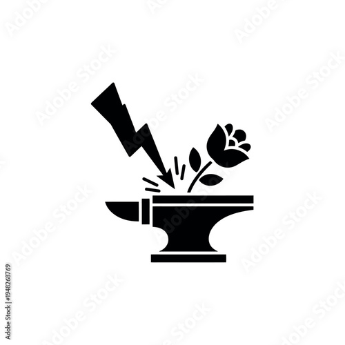 Lightning Bolt Hitting Anvil Creating Flower Silhouette
