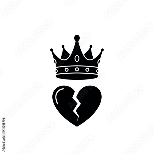 Crown Floating Above Broken Heart Minimalist Silhouette
