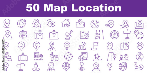 Set of location pin and map pointer icons. Navigation map icons. GPS location pin route path direction arrow compass marker GPS and destination tracking. Minimalist vector web UI elements