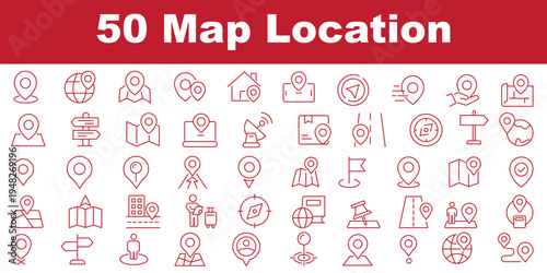 Set of location pin and map pointer icons. Navigation map icons. GPS location pin route path direction arrow compass marker GPS and destination tracking. Minimalist vector web UI elements