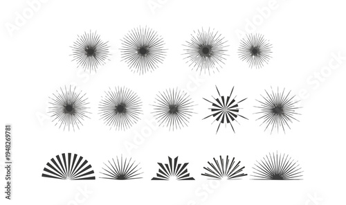 Abstract geometric radial patterns on black background design elements