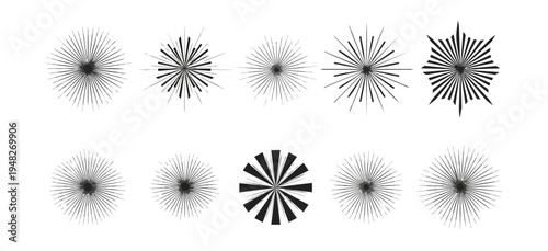 Abstract white radial burst designs on black background
