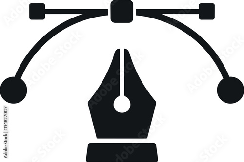 Pen nib tool with curved lines and control points silhouette on transparent