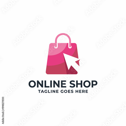 A vibrant graphic of a shopping bag combined with a click icon, symbolizing the concept of online shopping and digital commerce in a modern, engaging design.