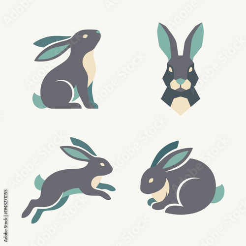 A collection of illustrated images showcasing four different poses of hares and rabbits, emphasizing their playful nature and the diversity found in this charming species.