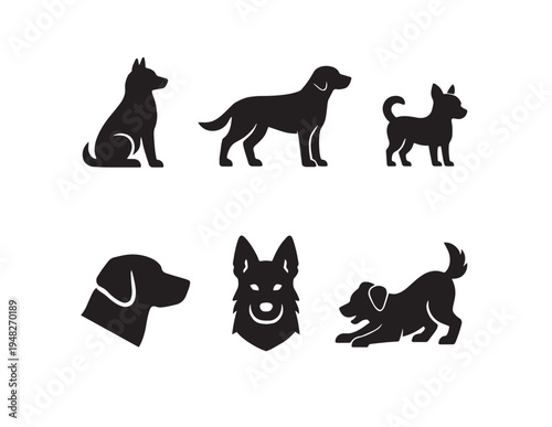 Black cat and dog silhouettes vector set collection