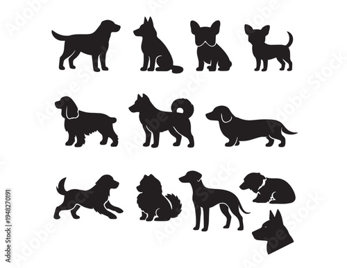 Set of dog silhouettes vector illustration collection
