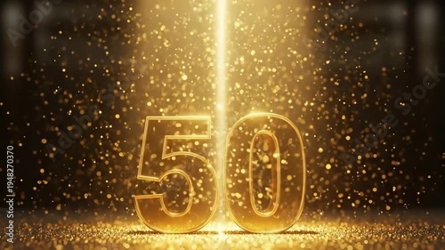 A stunning showcasing the number 50 in a golden light with confetti