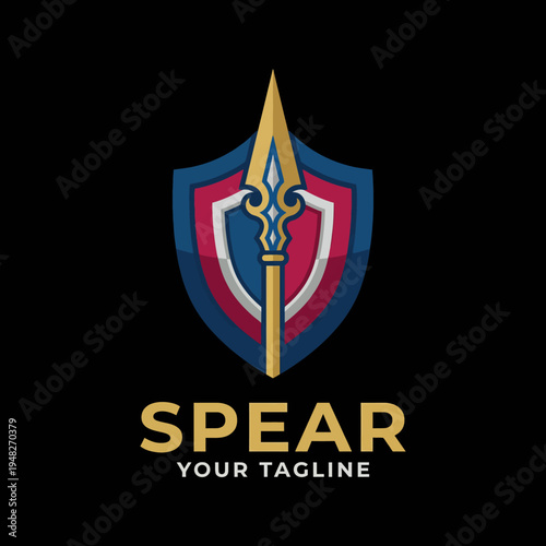 A bold logo design featuring a spear piercing through a classic shield, embodying strength and protection for a brand that symbolizes defense and resilience.