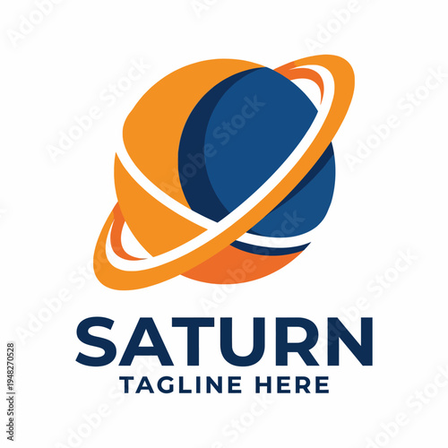A vibrant logo design featuring the planet Saturn, showcasing a mix of orange and blue colors, visually representing innovation and creativity suitable for branding projects.