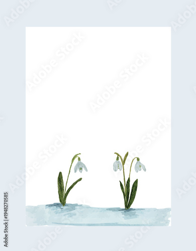 hand painted watercolor snowdrop card design illustration 