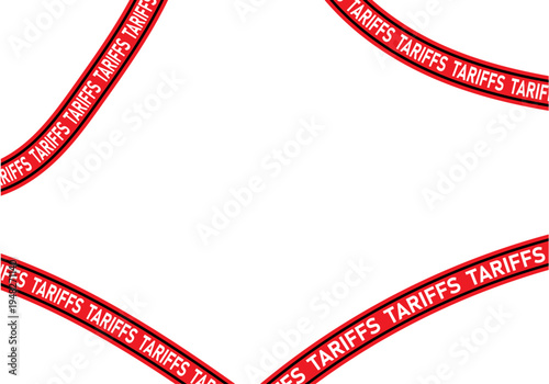 Cintas rojas circulares con el texto aranceles repetido 