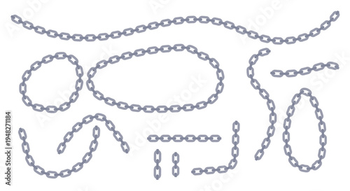 Conjunto de elementos de cadenas metálicas con diferentes formas y curvas