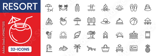Canvas Print Resort Thin Line Icon Set