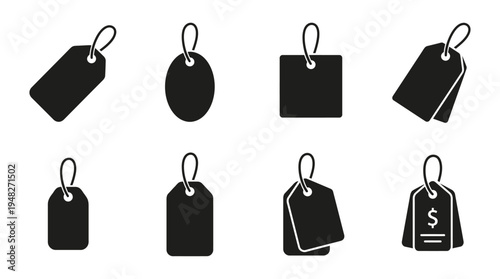 Black Vector Price Tag Icons for Retail and Branding