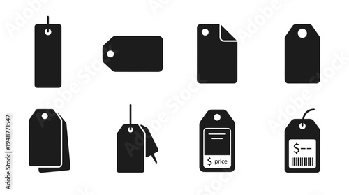 Black Vector Price Tag Icons for Retail and Branding