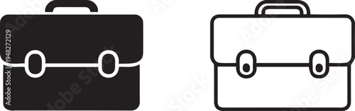 Set of 2 Briefcase Icons Vector: Modern Black Solid and Outline Style Business Bag Symbols for Professional Websites, Apps, and Presentations