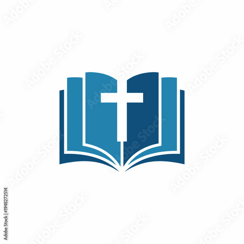 This image depicts an open Bible with a cross in the center, symbolizing faith, spirituality, and education, perfect for religious organizations, churches, or educational materials.