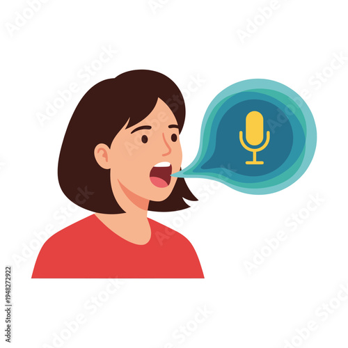 A woman passionately speaking into a microphone, showcasing the energy and connection of voice, communication, and the art of expressing oneself through spoken words.